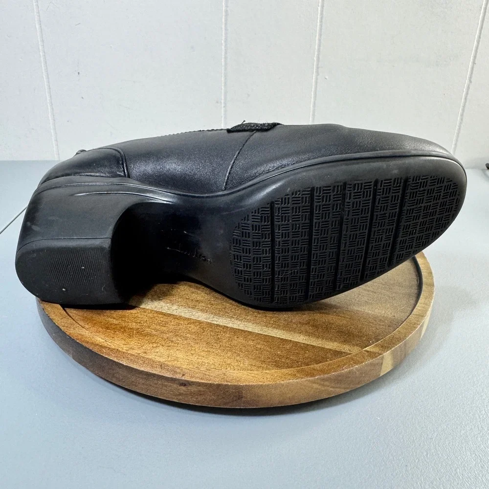 Clarks Collection Women Black Leather Wedge Loafer Shoes Size 7.5
